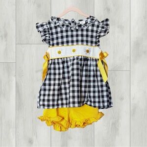 Black & White Gingham Toddler Dress with Yellow Accent Shorts
